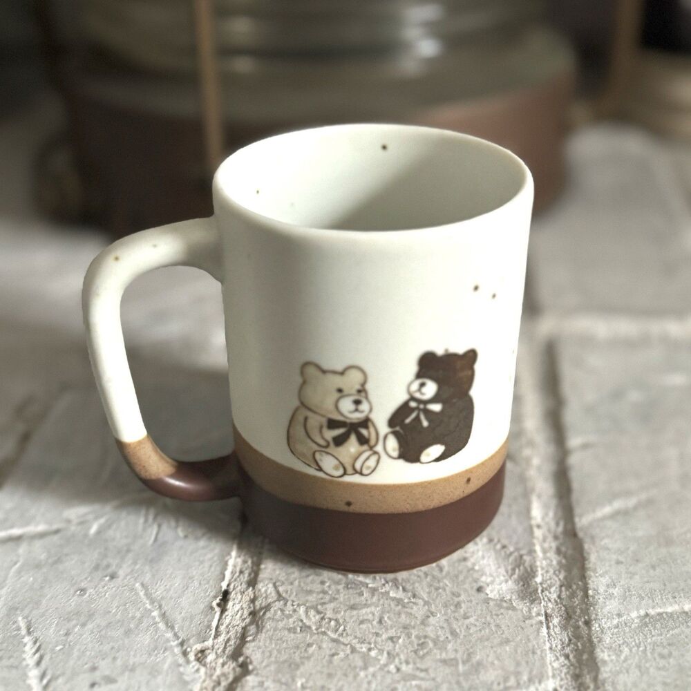 Otigari Vintage Teddy Bears Mug Brown Speckled Glazed Brown 5 Bear Design - Picture 2 of 6